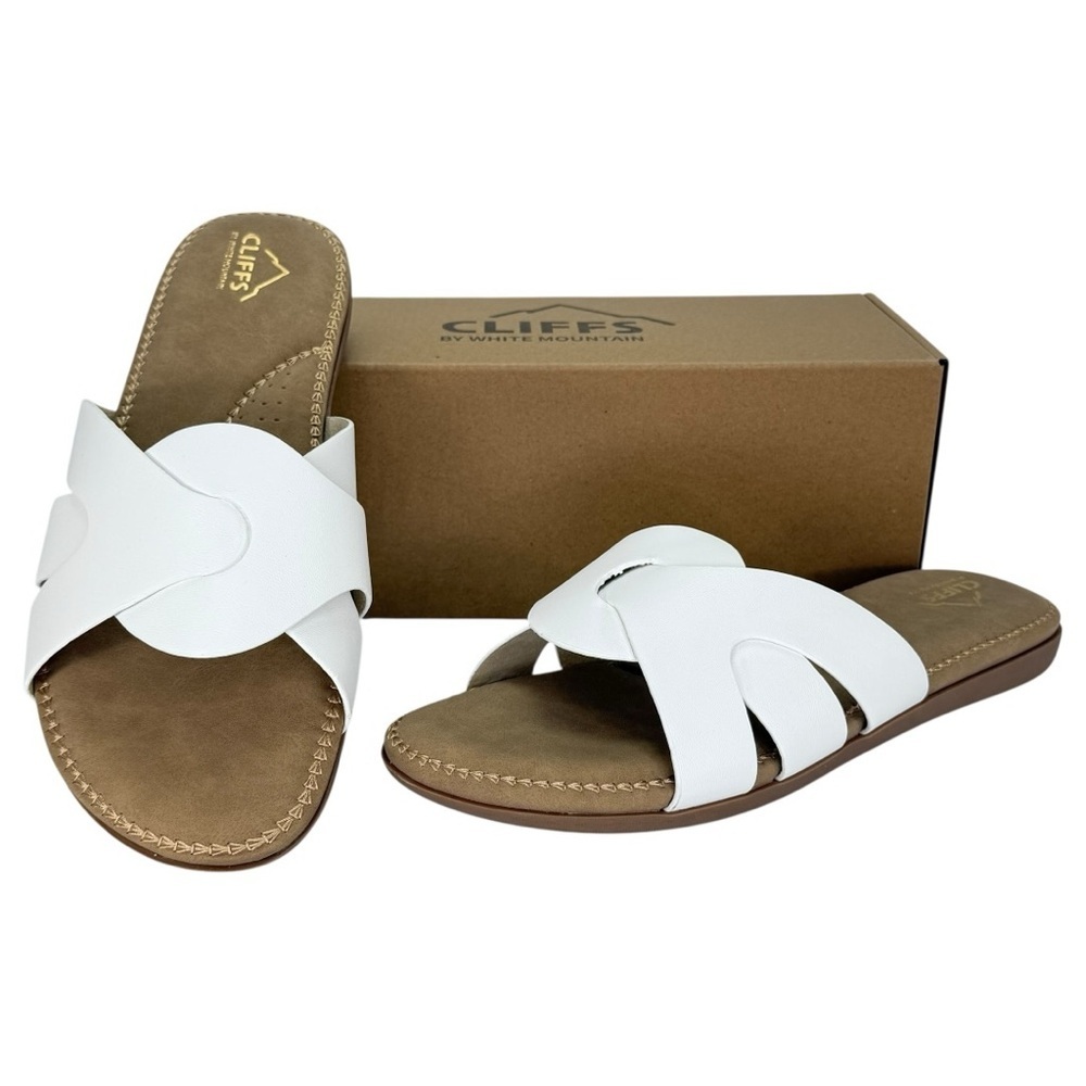 Cliffs by White Mountain Fortunate White Womens Slide Sandals Size 11M